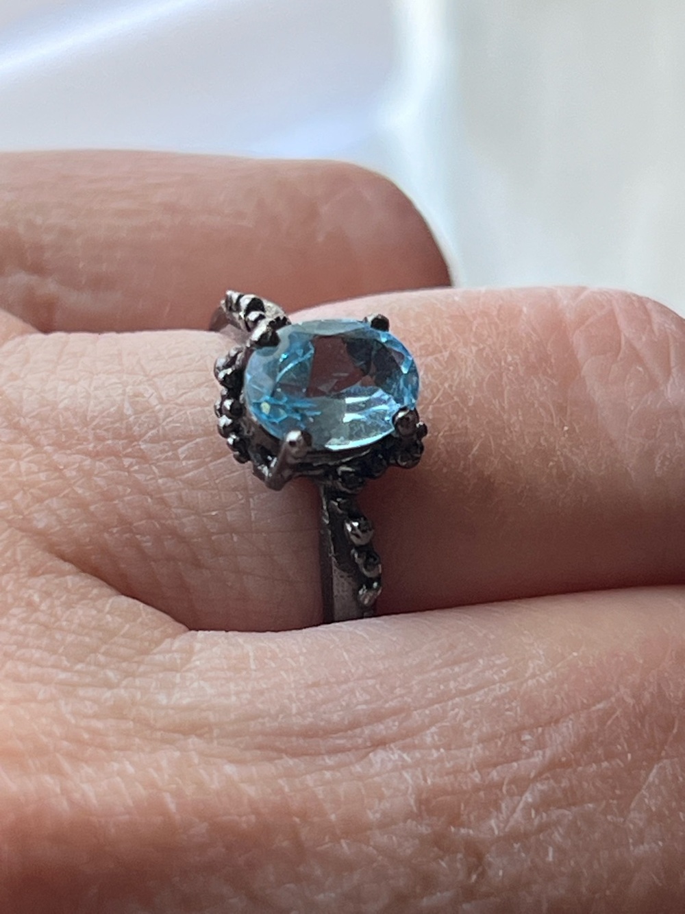 Sterling Silver Blue Topaz Oval Ring - Elegant Sky Blue Gemstone